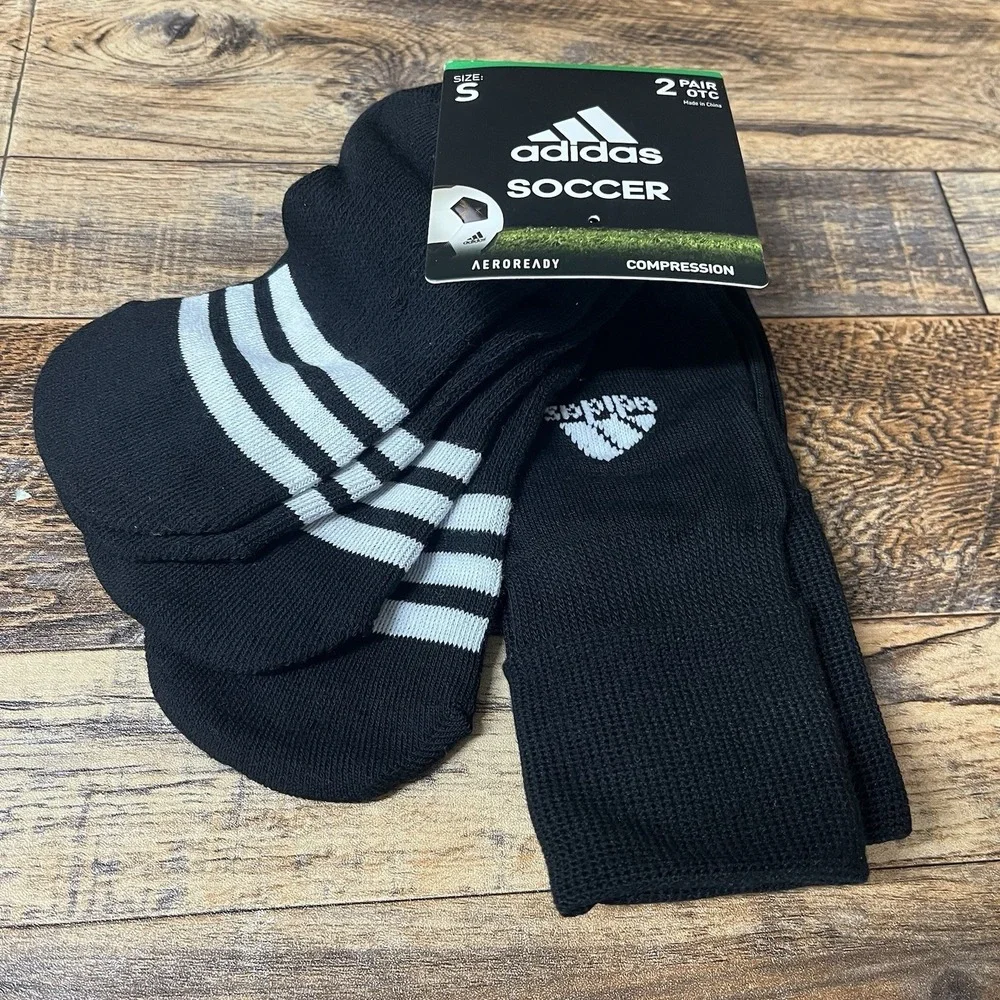 Adidas Soccer Aeroready Compression Socks Youth 13C-4Y Black 3 Stripe